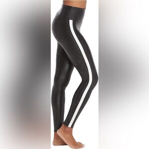 Spanx Faux leather leggings stripe black white small